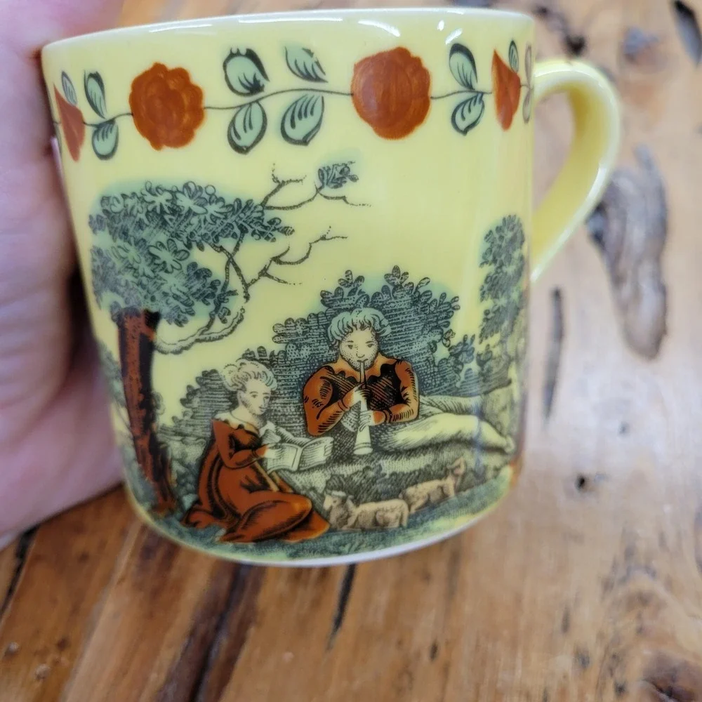 Vtg MOTTAHEDEH Yellow Cup & Pitcher Set Portugal Smithsonian Tea Coffee Gift‎
